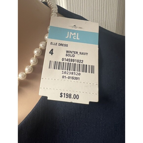 J. Mclaughlin NWT Sz 4 Elle 3/4 Bell Sleeve Scalloped Hem Navy Dress $198 - Picture 6 of 8